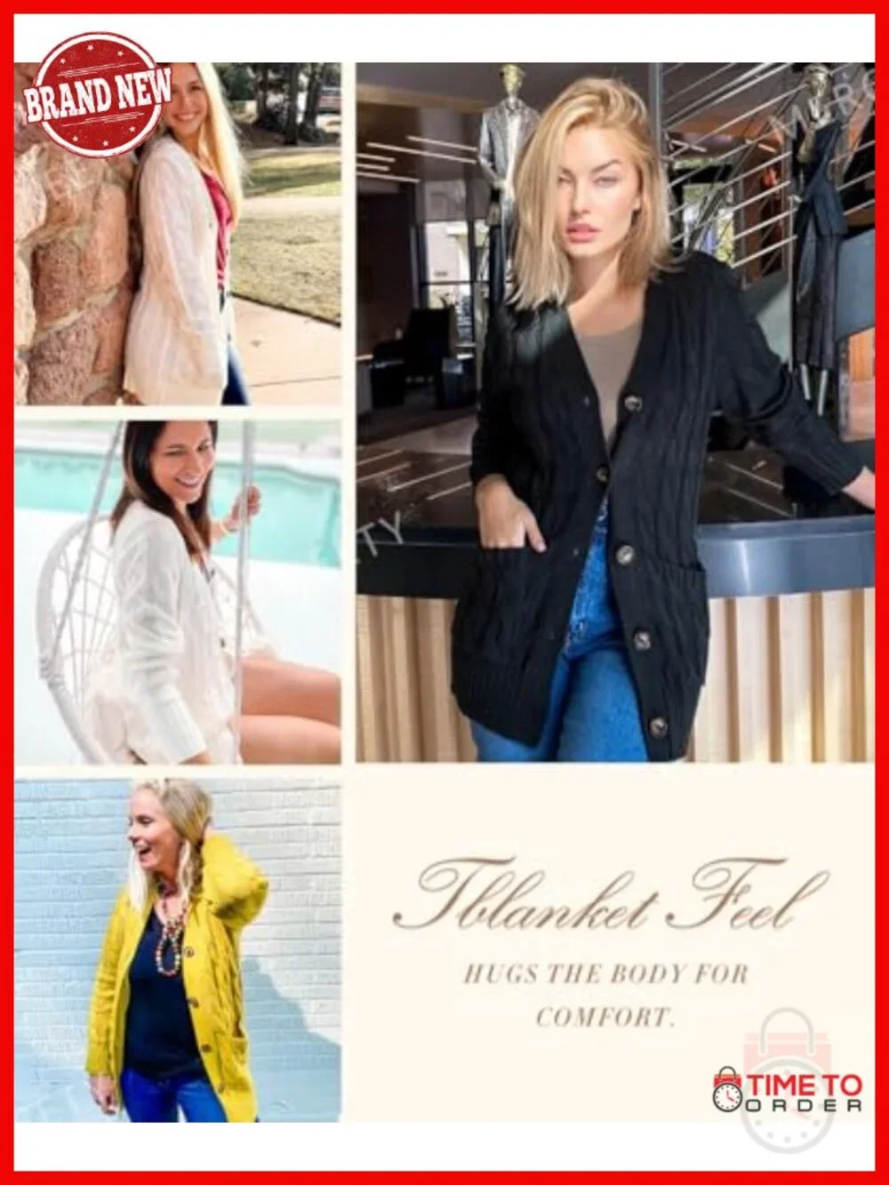 Cardigan Sweater for Women Cable Knit Open Front Button Chunky Long Sleeve